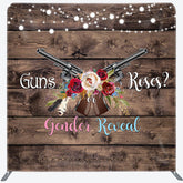 Lofaris Wooden Rose Guns Gender Reveal Tension Fabric Backdrop